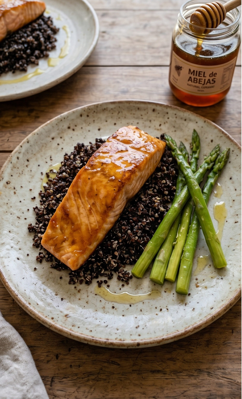 Miel con pescado y espárragos Panalia